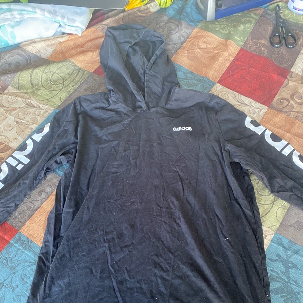 Black Adidas Long Sleeve T-Shirt with Hood